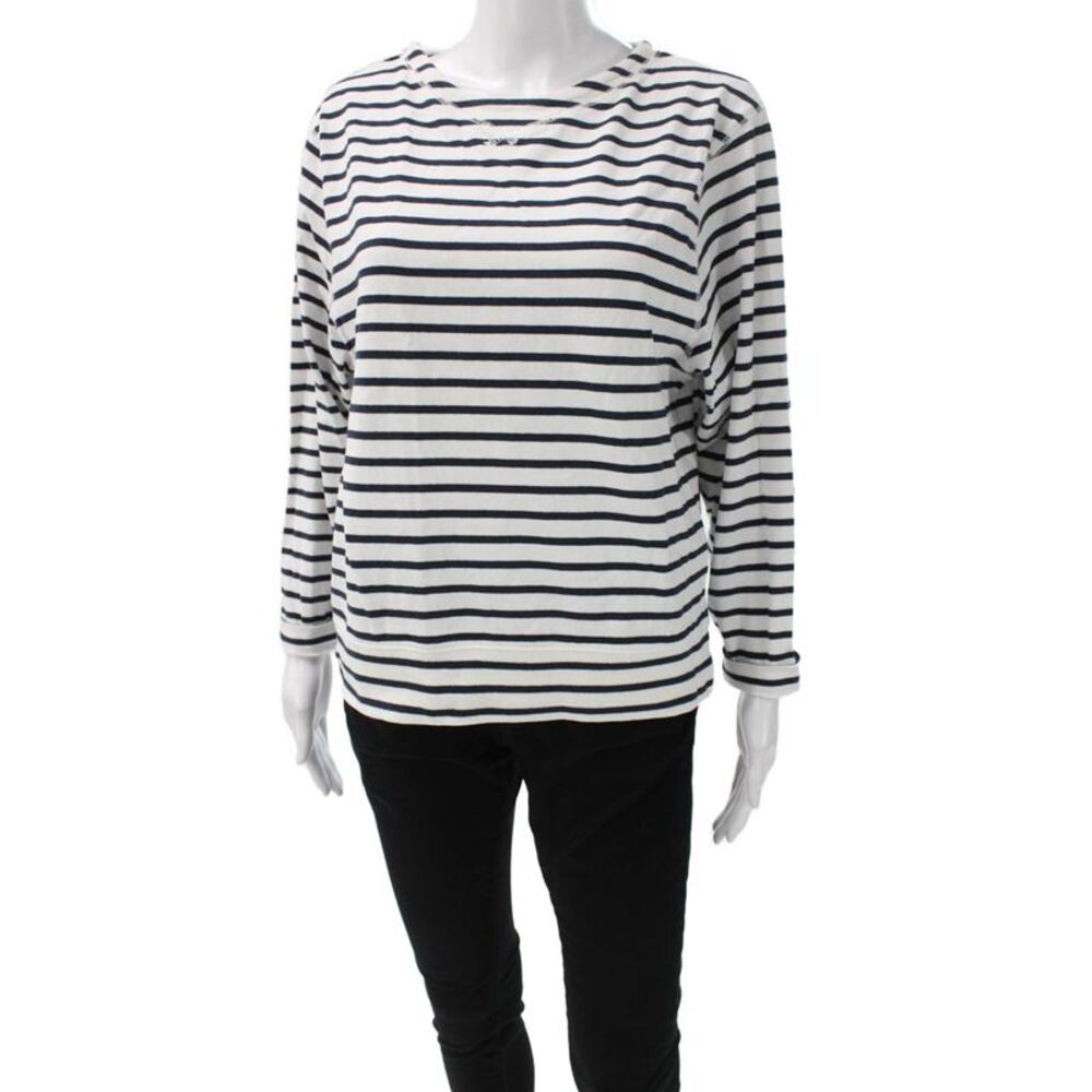Alex Mill Women White Striped Cotton Crew Neck Longsleeve T-Shirt Size M
